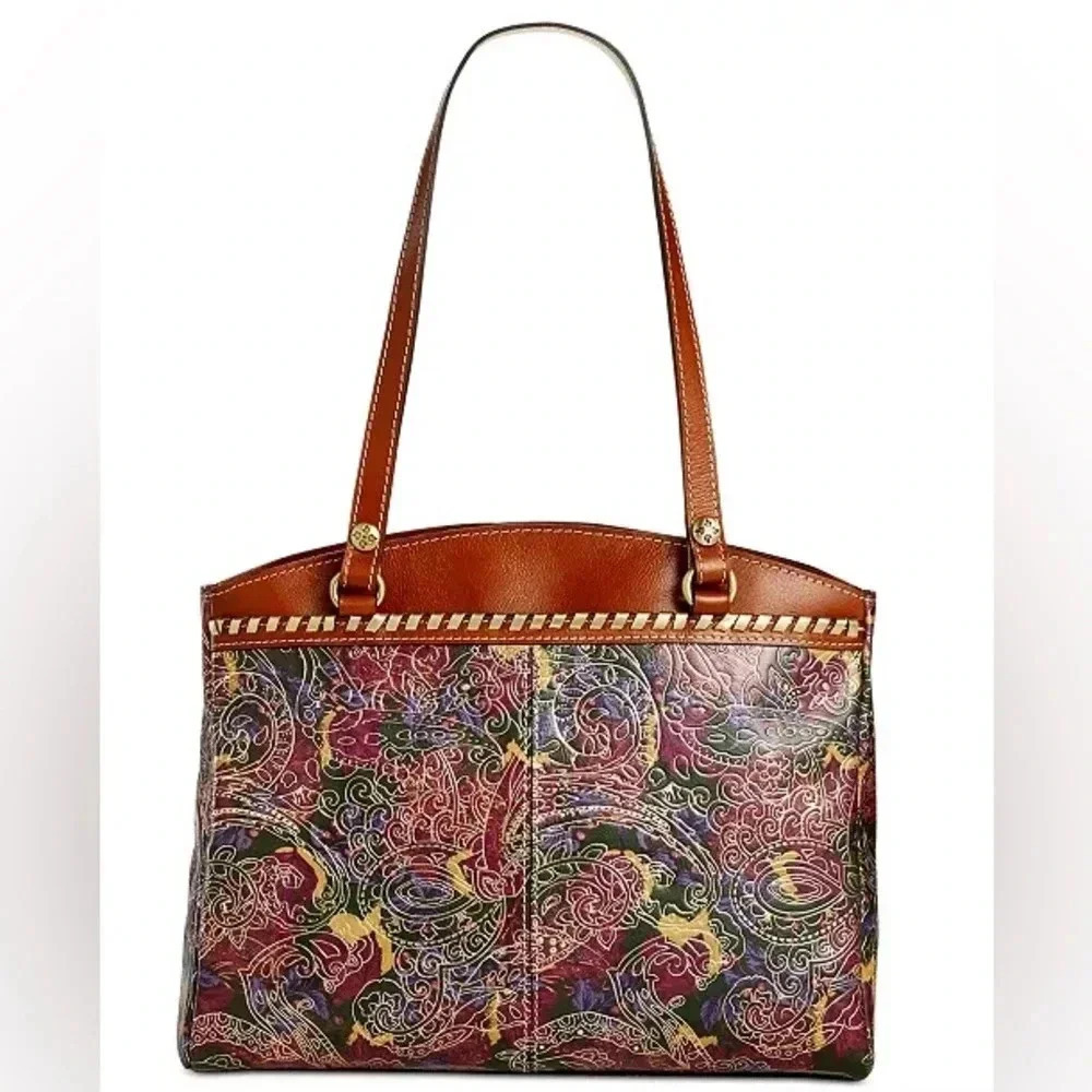 NWOT Patricia Nash Metallic Tooled Lace Poppy Top Zip Tote W Tassel - Picture 1 of 16